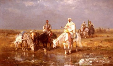 馬 Painting - 馬に水をやるアラブ人 アラブのアドルフ・シュライヤー